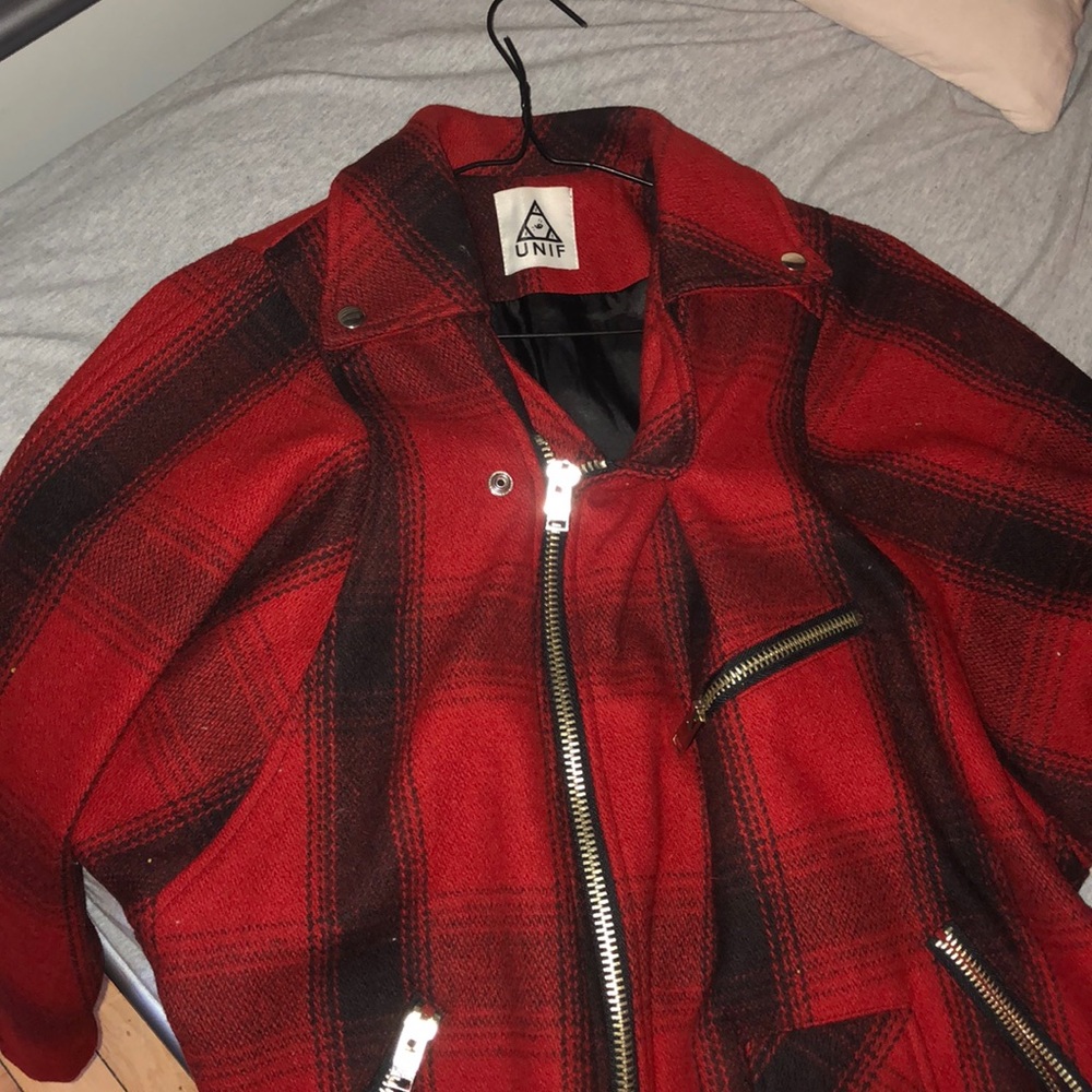 RARE UNIF plaid motto jacket